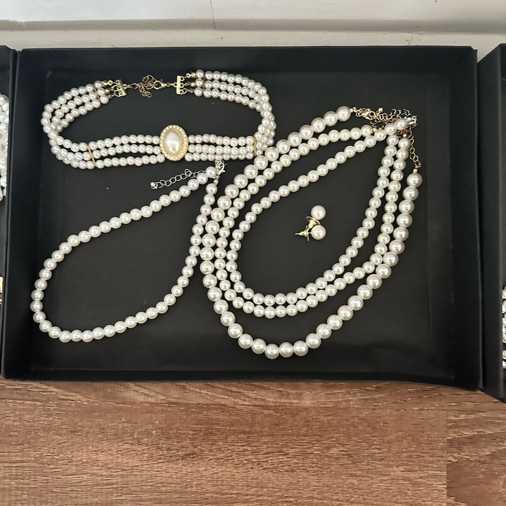 Sets of Faux Pearl necklaces and earrings